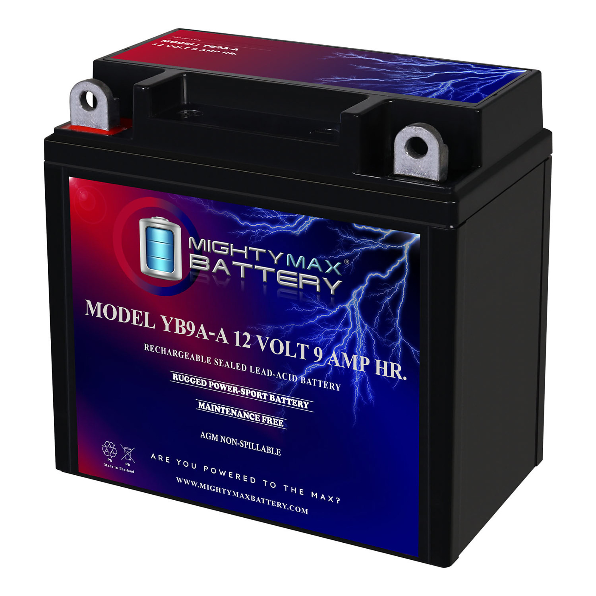 Mighty Max Battery Rechargeable Maintenance-Free SLA AGM Motorcycle Battery — 12 Volt, 9Ah, 130 CCA, Model# MAX3838040
